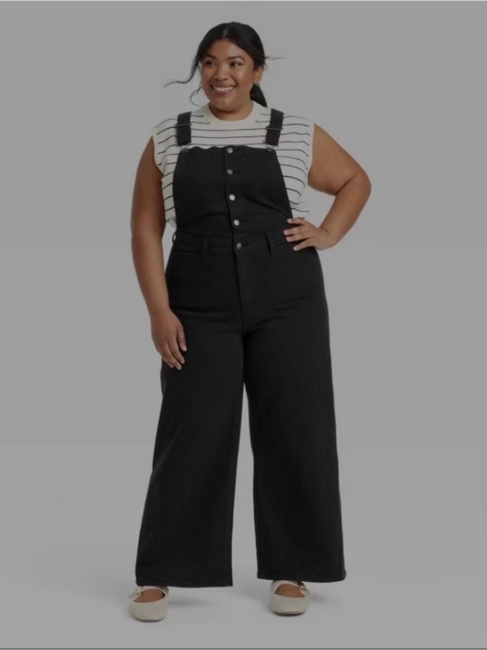 Universal Thread Black Wide-Leg Denim Overalls for Women size 16